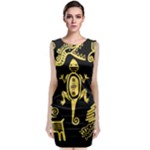 Mexican Culture Golden Tribal Icons Sleeveless Velvet Midi Dress