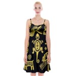Mexican Culture Golden Tribal Icons Spaghetti Strap Velvet Dress
