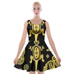 Mexican Culture Golden Tribal Icons Velvet Skater Dress