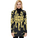 Mexican Culture Golden Tribal Icons Button Up Hooded Coat 