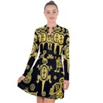 Mexican Culture Golden Tribal Icons Long Sleeve Panel Dress