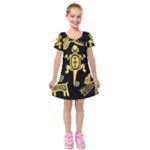Mexican Culture Golden Tribal Icons Kids  Short Sleeve Velvet Dress