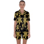 Mexican Culture Golden Tribal Icons Satin Short Sleeve Pajamas Set