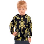 Mexican Culture Golden Tribal Icons Kids  Hooded Pullover