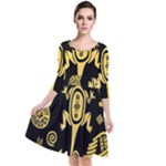 Mexican Culture Golden Tribal Icons Quarter Sleeve Waist Band Dress