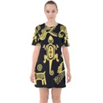 Mexican Culture Golden Tribal Icons Sixties Short Sleeve Mini Dress