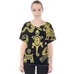 Mexican Culture Golden Tribal Icons V-Neck Dolman Drape Top