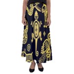 Mexican Culture Golden Tribal Icons Flared Maxi Skirt