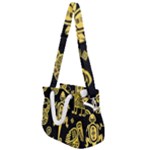 Mexican Culture Golden Tribal Icons Rope Handles Shoulder Strap Bag