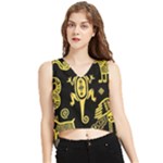Mexican Culture Golden Tribal Icons V-Neck Cropped Tank Top