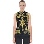 Mexican Culture Golden Tribal Icons Mock Neck Shell Top
