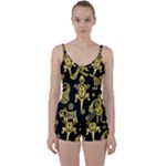Mexican Culture Golden Tribal Icons Tie Front Two Piece Tankini