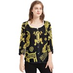 Mexican Culture Golden Tribal Icons Chiffon Quarter Sleeve Blouse