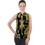 Mexican Culture Golden Tribal Icons Mock Neck Chiffon Sleeveless Top
