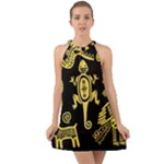 Mexican Culture Golden Tribal Icons Halter Tie Back Chiffon Dress