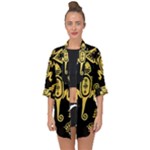 Mexican Culture Golden Tribal Icons Open Front Chiffon Kimono