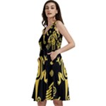 Mexican Culture Golden Tribal Icons Sleeveless V-Neck Skater Dress with Pockets