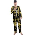 Mexican Culture Golden Tribal Icons Men s Long Sleeve Satin Pajamas Set