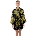 Mexican Culture Golden Tribal Icons Long Sleeve Satin Kimono
