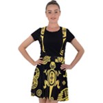 Mexican Culture Golden Tribal Icons Velvet Suspender Skater Skirt