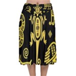 Mexican Culture Golden Tribal Icons Velvet Flared Midi Skirt