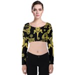 Mexican Culture Golden Tribal Icons Velvet Long Sleeve Crop Top