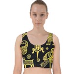 Mexican Culture Golden Tribal Icons Velvet Racer Back Crop Top