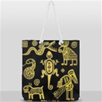 Mexican Culture Golden Tribal Icons Full Print Rope Handle Tote (Large)
