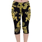 Mexican Culture Golden Tribal Icons Velvet Capri Leggings 