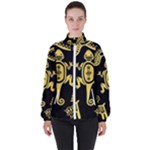 Mexican Culture Golden Tribal Icons Women s High Neck Windbreaker
