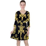 Mexican Culture Golden Tribal Icons Quarter Sleeve Ruffle Waist Dress