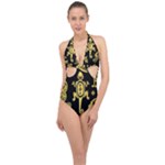 Mexican Culture Golden Tribal Icons Halter Front Plunge Swimsuit