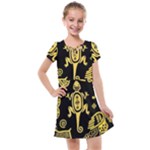 Mexican Culture Golden Tribal Icons Kids  Cross Web Dress
