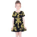 Mexican Culture Golden Tribal Icons Kids  Simple Cotton Dress