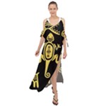 Mexican Culture Golden Tribal Icons Maxi Chiffon Cover Up Dress