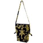 Mexican Culture Golden Tribal Icons Folding Shoulder Bag