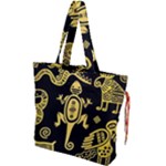 Mexican Culture Golden Tribal Icons Drawstring Tote Bag