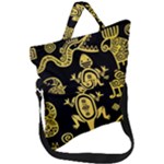 Mexican Culture Golden Tribal Icons Fold Over Handle Tote Bag