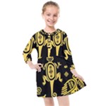 Mexican Culture Golden Tribal Icons Kids  Quarter Sleeve Shirt Dress
