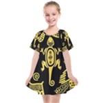 Mexican Culture Golden Tribal Icons Kids  Smock Dress