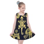 Mexican Culture Golden Tribal Icons Kids  Summer Dress