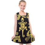 Mexican Culture Golden Tribal Icons Kids  Cross Back Dress
