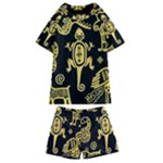 Mexican Culture Golden Tribal Icons Kids  Swim T-Shirt and Shorts Set