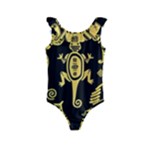 Mexican Culture Golden Tribal Icons Kids  Frill Swimsuit