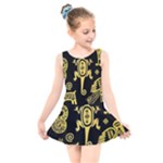 Mexican Culture Golden Tribal Icons Kids  Skater Dress Swimsuit