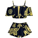 Mexican Culture Golden Tribal Icons Kids  Off Shoulder Skirt Bikini