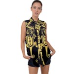 Mexican Culture Golden Tribal Icons Sleeveless Chiffon Button Shirt