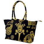 Mexican Culture Golden Tribal Icons Canvas Shoulder Bag