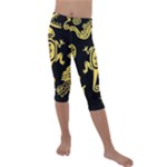 Mexican Culture Golden Tribal Icons Kids  Lightweight Velour Capri Leggings 
