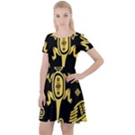 Mexican Culture Golden Tribal Icons Cap Sleeve Velour Dress 